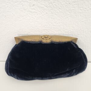 Vintage Black Velvet Clutch Purse 9" x 5" Paris Gold Hardware